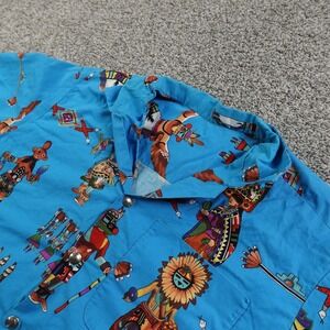 VTG Southwestern Shirt Mens S Blue Tribal Aztec Western Buffalo Nickel Button Up